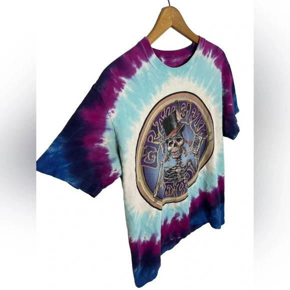 Vintage 1999 Grateful Dead Liquid Blue Tie Dye Skeleton Magician Double Sided - Picture 5 of 13